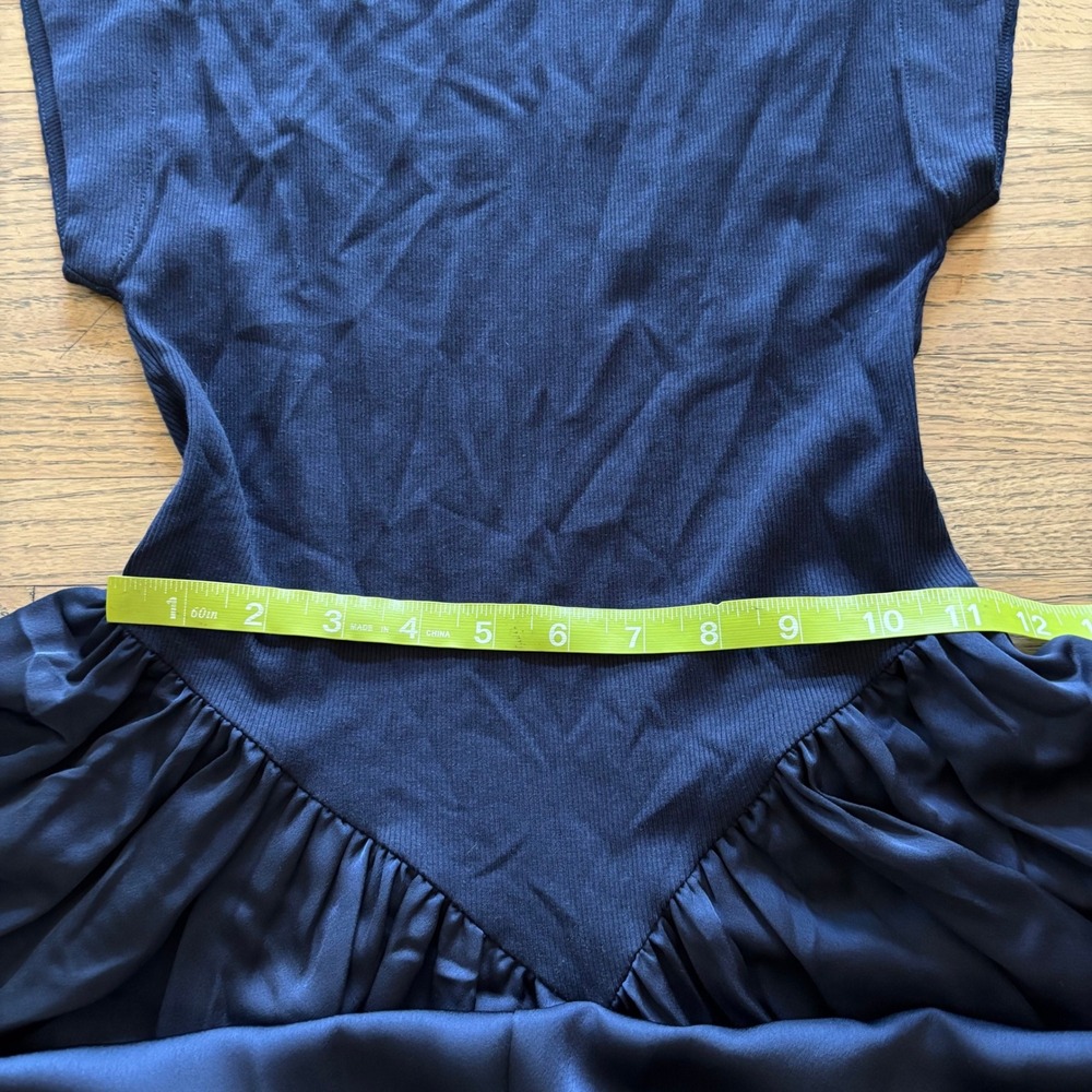 Ancosti Navy Blue Maxi Dress Small AN23SS5205 Ribbed Bodice Satin Skirt - Picture 3 of 9